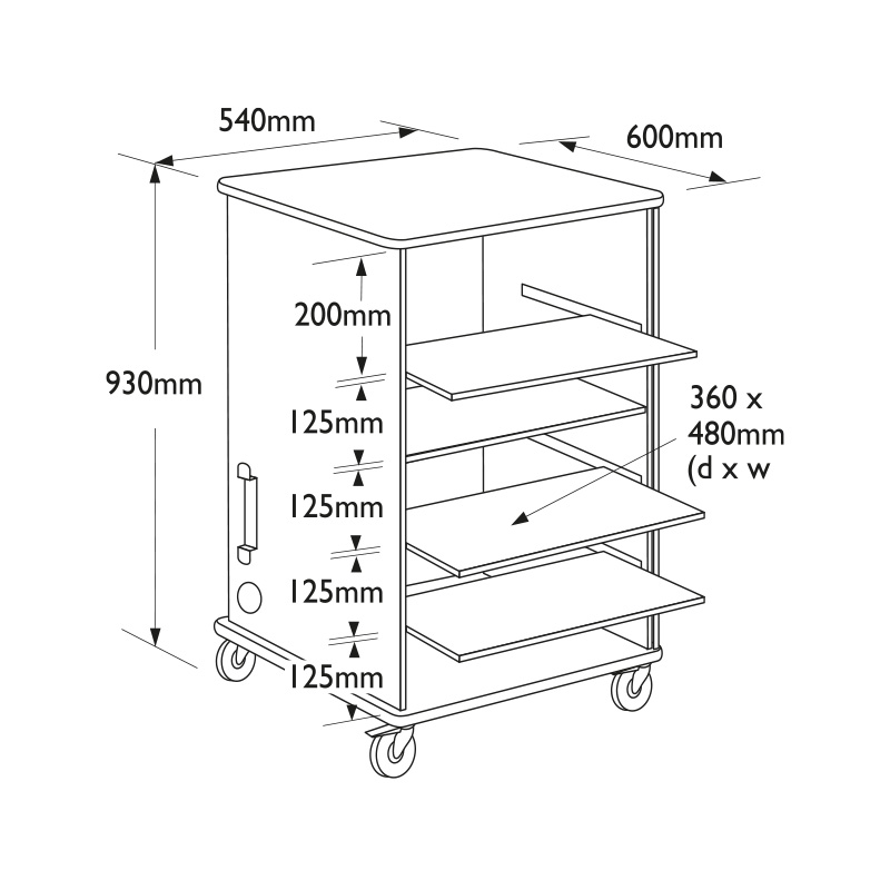 MM100 Coloured mobile multi-media cabinet